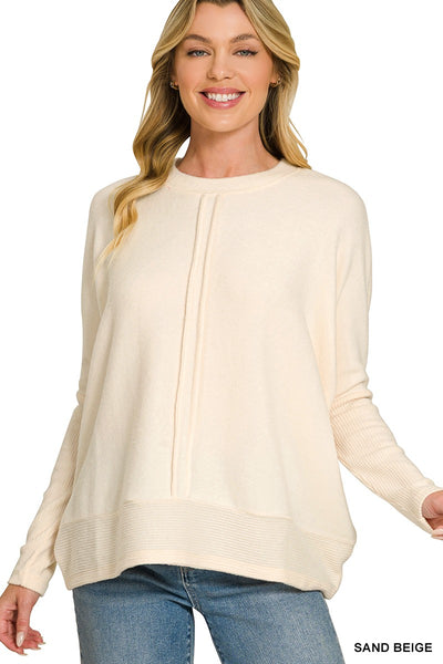 Romy Sandbeige Brushed Melange Hacci Sweater