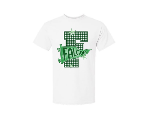 Gildan Unisex White Cotton Tee- Gingham Falcons