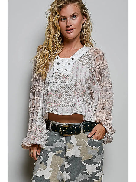 Ella Soft Pink Lace Contrast Top
