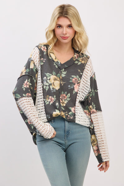 Charcoal Floral Patchwork Top