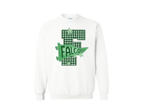 Gildan Unisex White Sweatshirt- Gingham Falcons