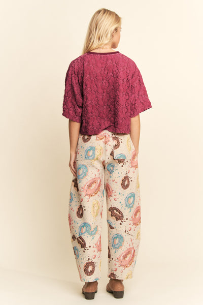 Burgundy Floral Boxy Lace Knit Top