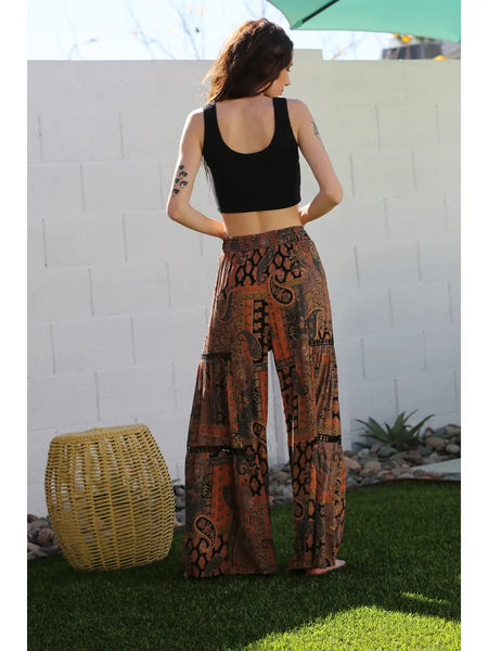 Mae Black Paisley Floral Boho Pants