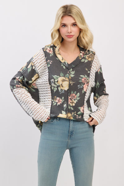 Charcoal Floral Patchwork Top