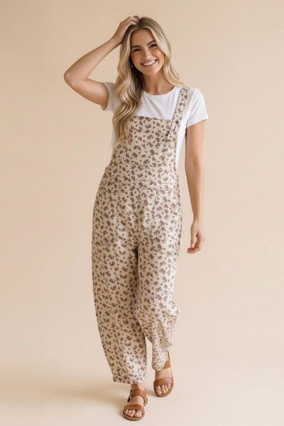 Oatmeal Floral Overall Bibs