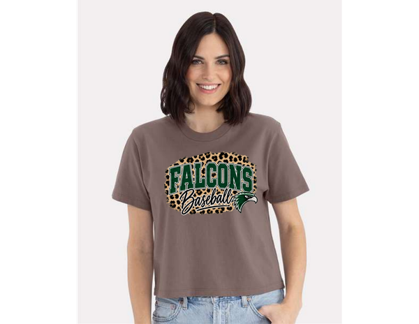 Next Level Women's Boxy Tee- Falcons Baseball Leopard Mix