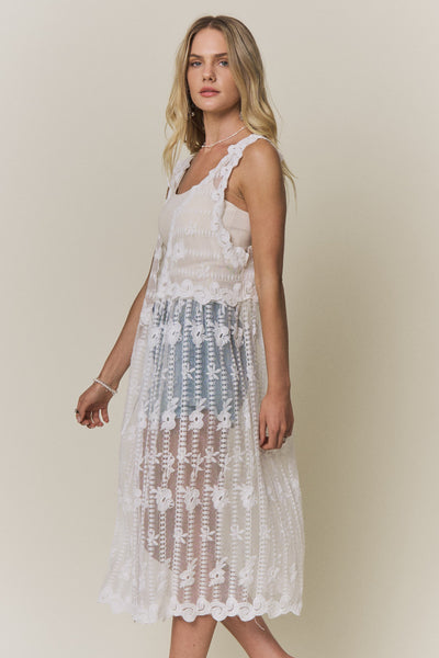 White Sheer Lace Longline Vest