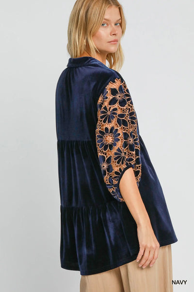 Navy Velvet Button Tunic
