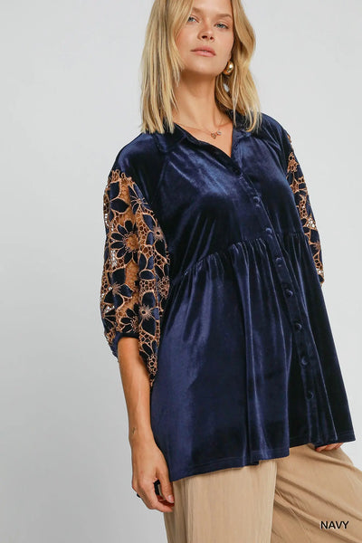 Navy Velvet Button Tunic