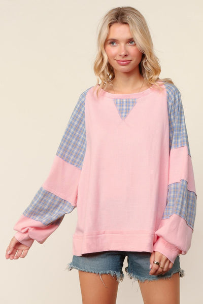 Blush & Blue Plaid Thermal Pullover Top
