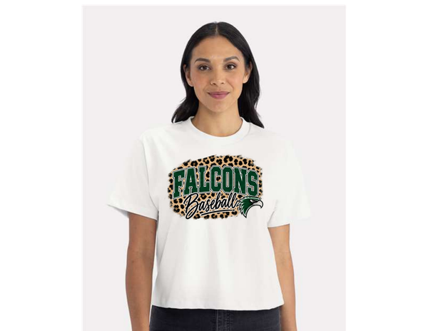 Next Level Women's Boxy Tee- Falcons Baseball Leopard Mix