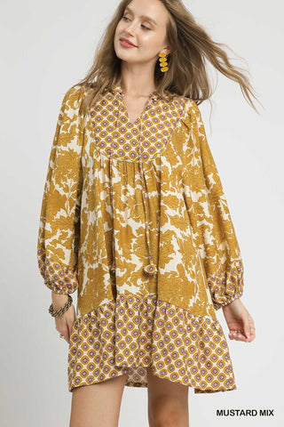 Mustard Mix Floral Print Dress