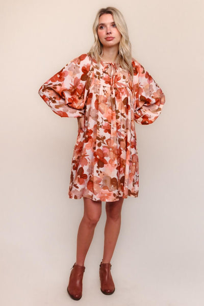 Rust Floral Print Dress