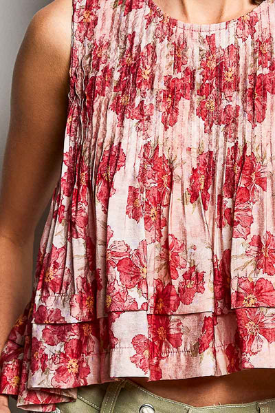 Mila Floral Print Pin Tuck Top