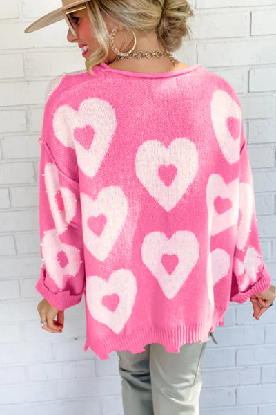 Pink Pearl Heart Knit Sweater