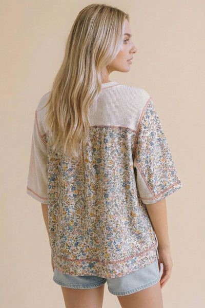 Oatmeal Floral Oversized Thermal Top