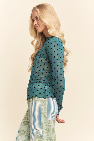 Teal Polka Dotted Mesh Top