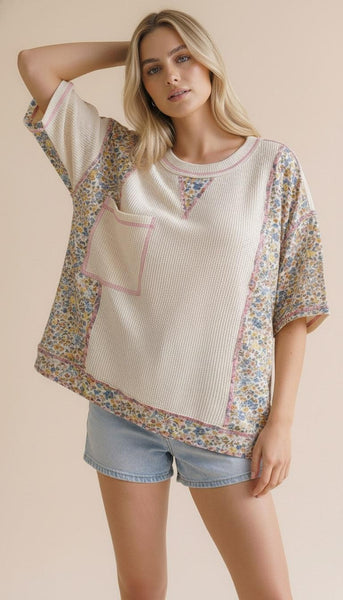 Oatmeal Floral Oversized Thermal Top