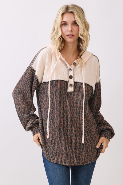 Leopard Hoodie Ribbed Top