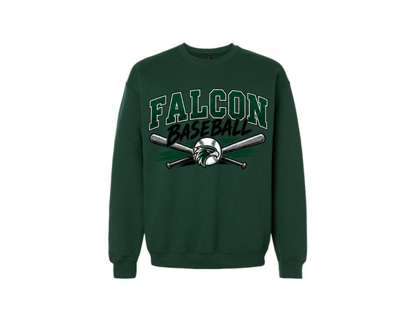 Gildan Dark Green Adult Unisex Crewneck Sweatshirt- Falcon Baseball