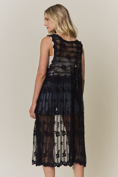 Black Sheer Lace Longline Vest