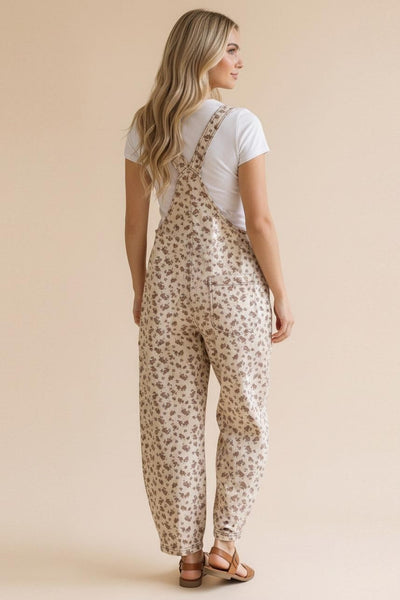 Oatmeal Floral Overall Bibs