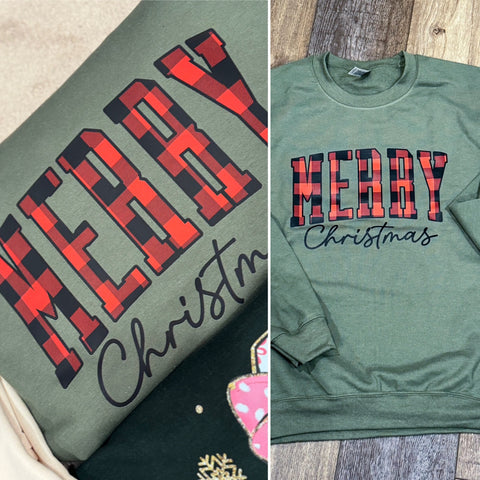 Heather Forest Plaid Merry Christmas Sweatshirt