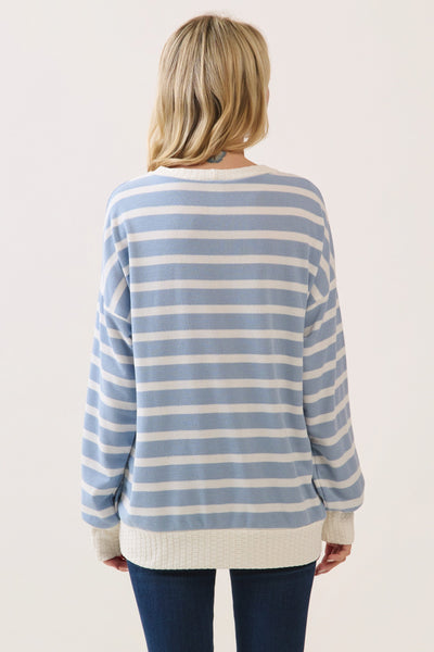 Blue & White Striped Pullover Top