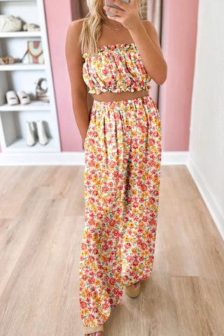Pink & Yellow Boho Floral Bandeau Top