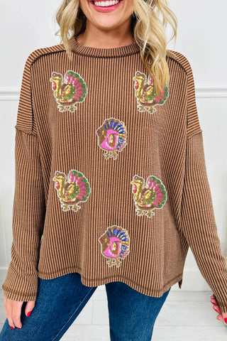 Thanksgiving Sequin Ribbed Top