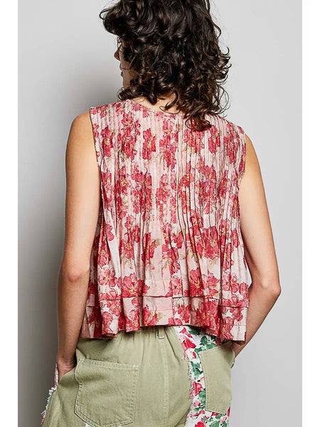 Mila Floral Print Pin Tuck Top