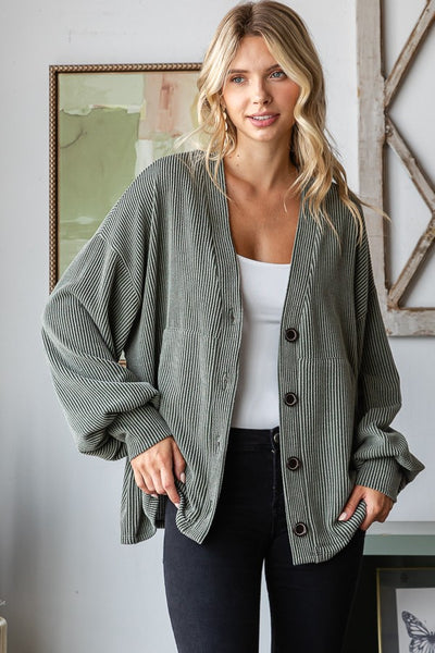 Olive Ribbed Cardigan
