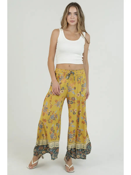 Sayler Gold Floral Print Boho Pants