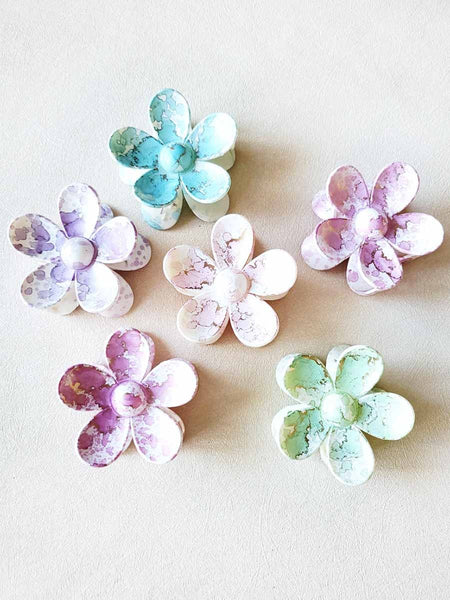 Pastel Marbled Flower Hair Claw Clip