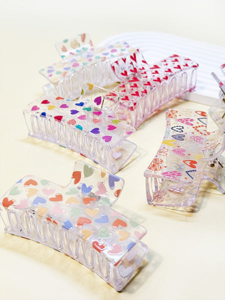 Clear Valentine Design Hair Claw