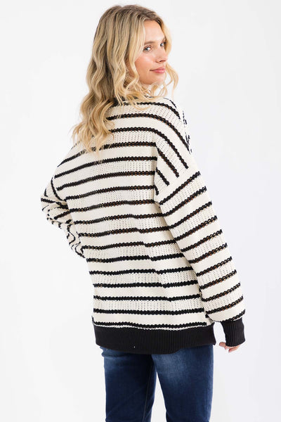 White & Black Striped Sweater