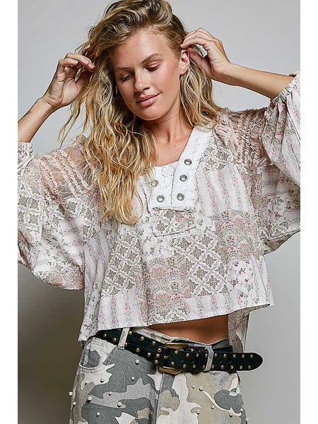Ella Soft Pink Lace Contrast Top