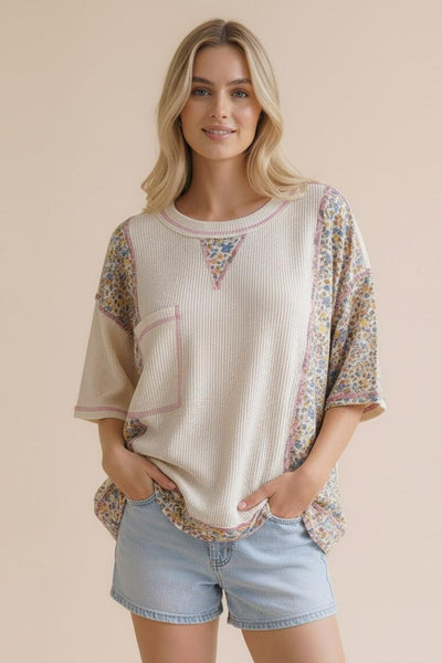 Oatmeal Floral Oversized Thermal Top