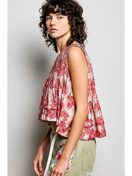 Mila Floral Print Pin Tuck Top