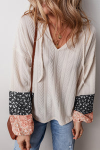 Beige Floral Patchwork Knit Top