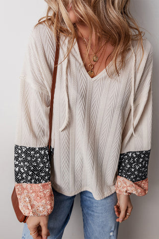 Beige Floral Patchwork Knit Top