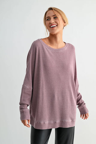 Rose Taupe Waffle Ribbed Pullover (One Size)