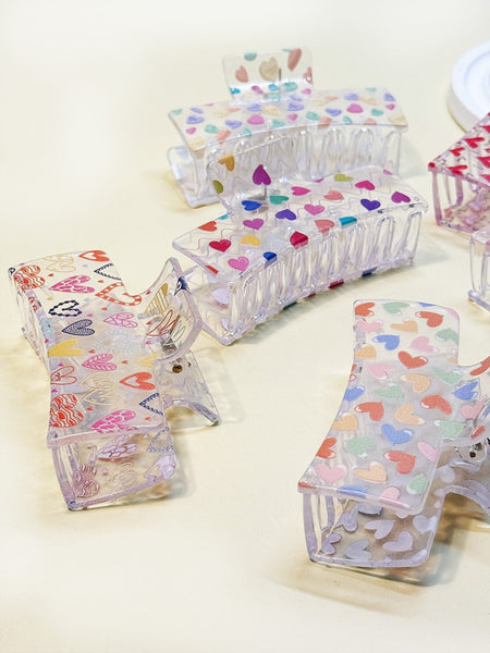 Clear Valentine Design Hair Claw