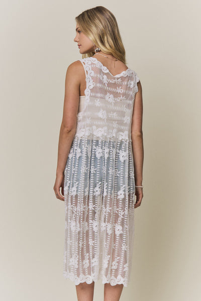 White Sheer Lace Longline Vest
