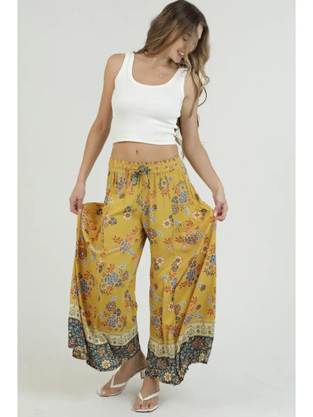 Sayler Gold Floral Print Boho Pants