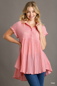 Pink Textured Babydoll Tunic