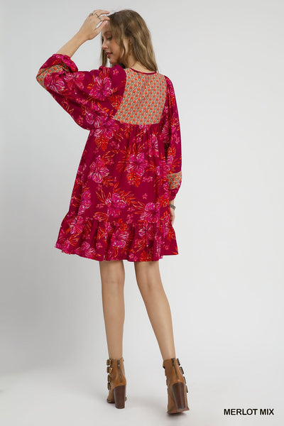 Merlot Mix Hibiscus Boho Dress