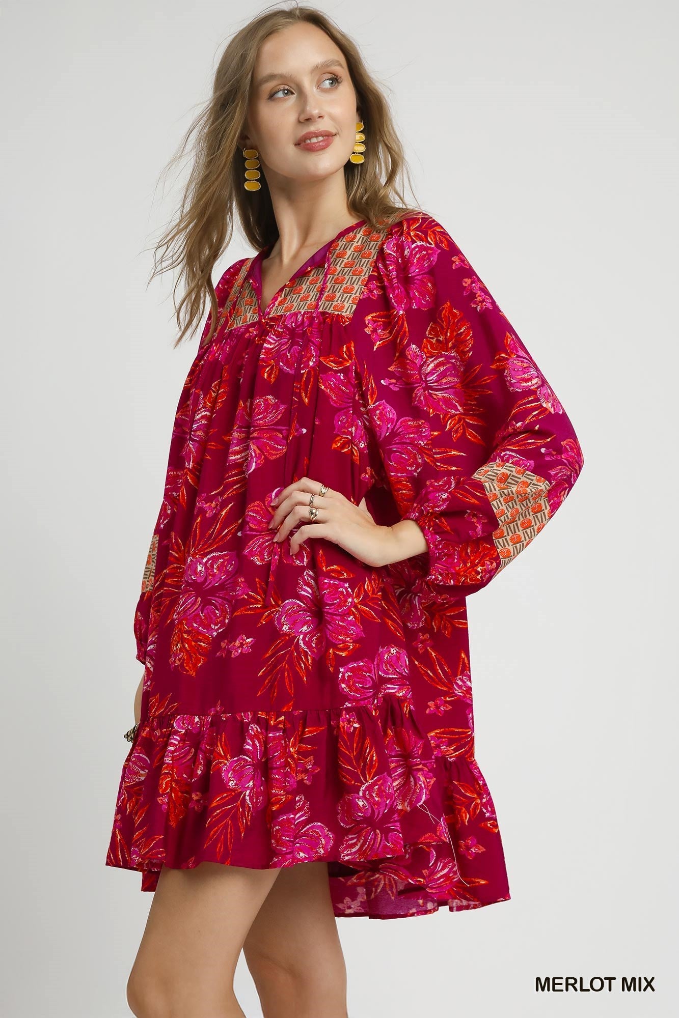 Merlot Mix Hibiscus Boho Dress