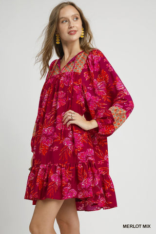 Merlot Mix Hibiscus Boho Dress