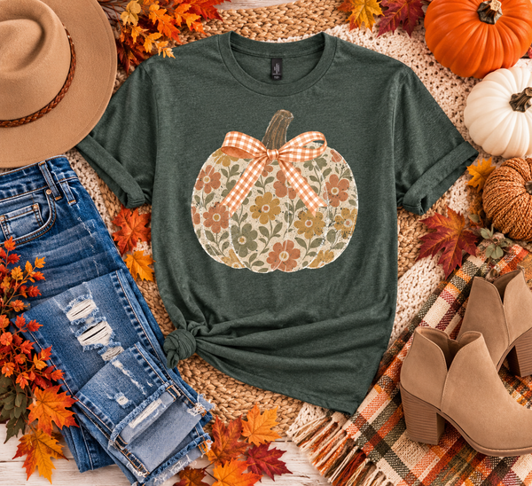 Heather Olive Floral Pumpkin Tee